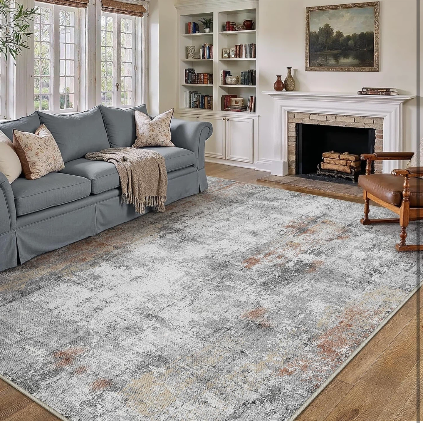 Washable Area Rug 8x10 Grey Rust - photo 4