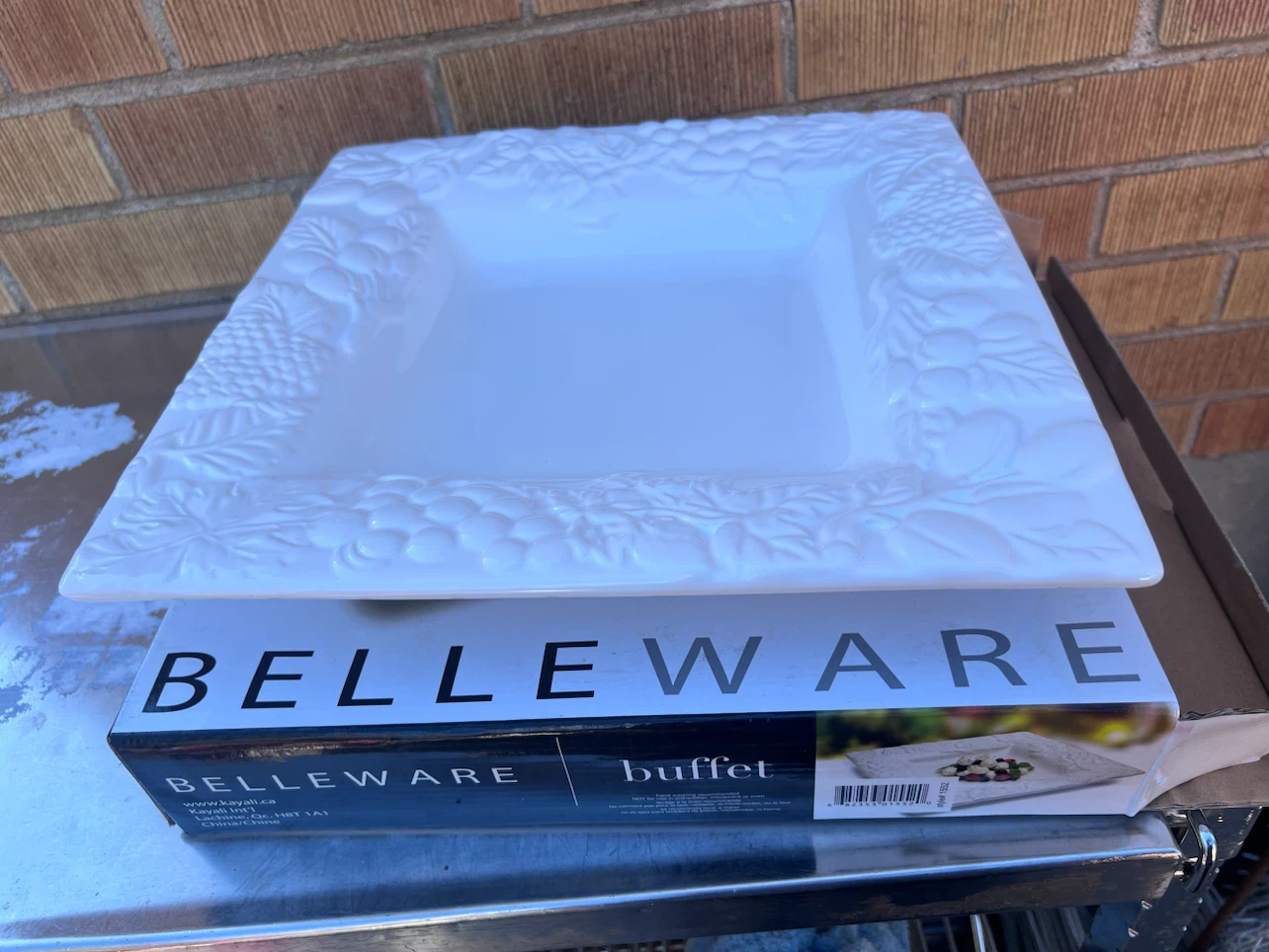BRAND NEW Belleware White Embossed Square Serving Platter