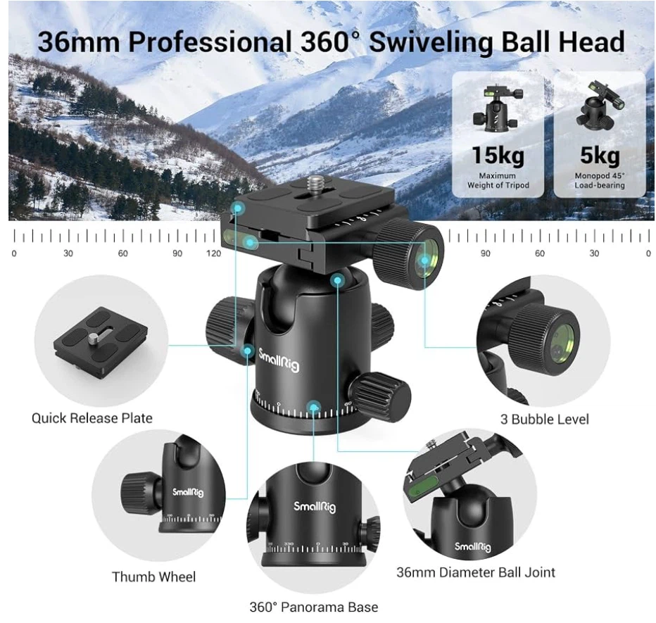 SmallRig 71"/ 180cm Aluminum Camera Ball Head Tripod & Monopod - photo 3