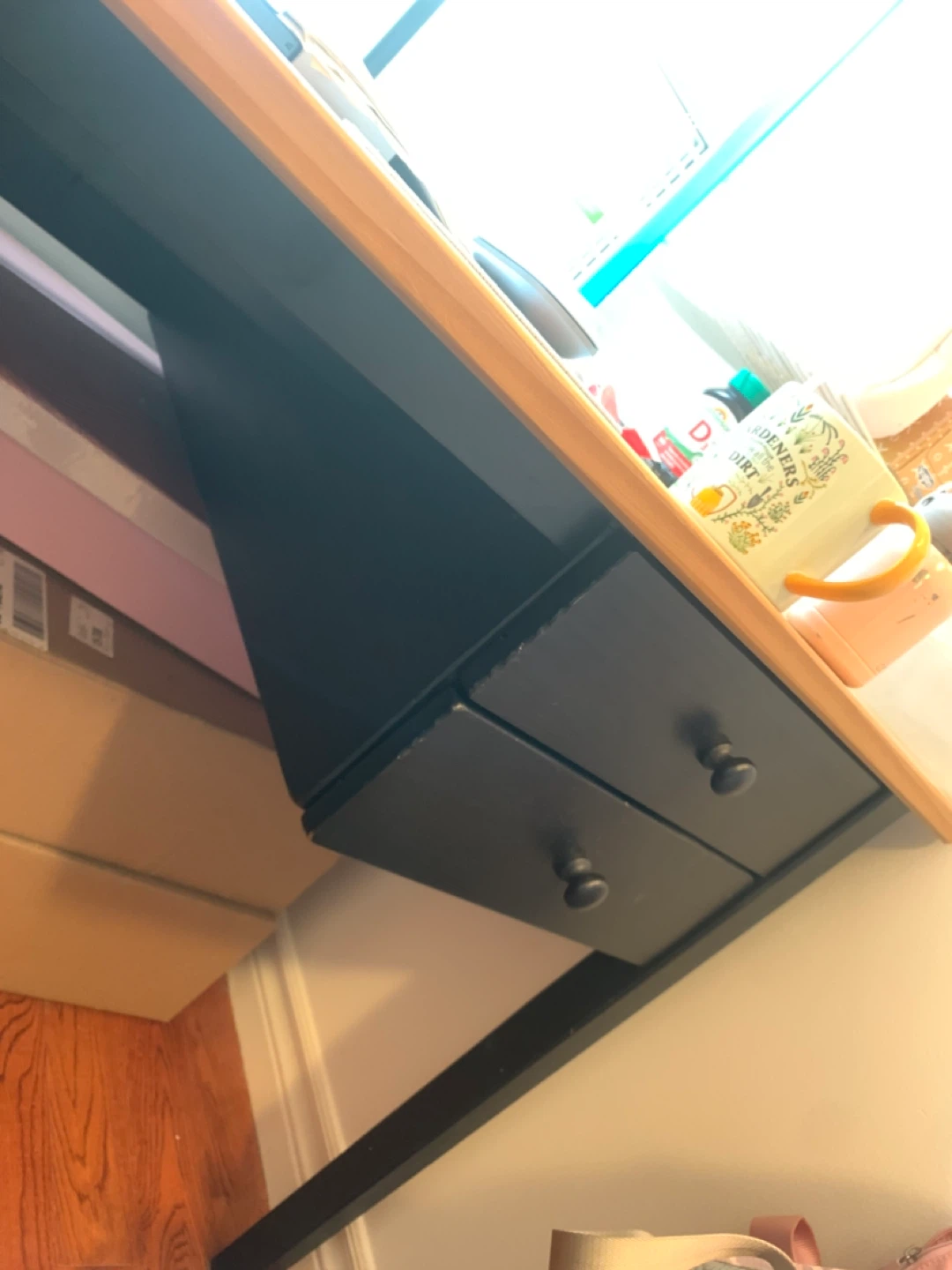 Ikea Arkelstorp Desk with Two Drawers Wood and Black Metal - photo 3