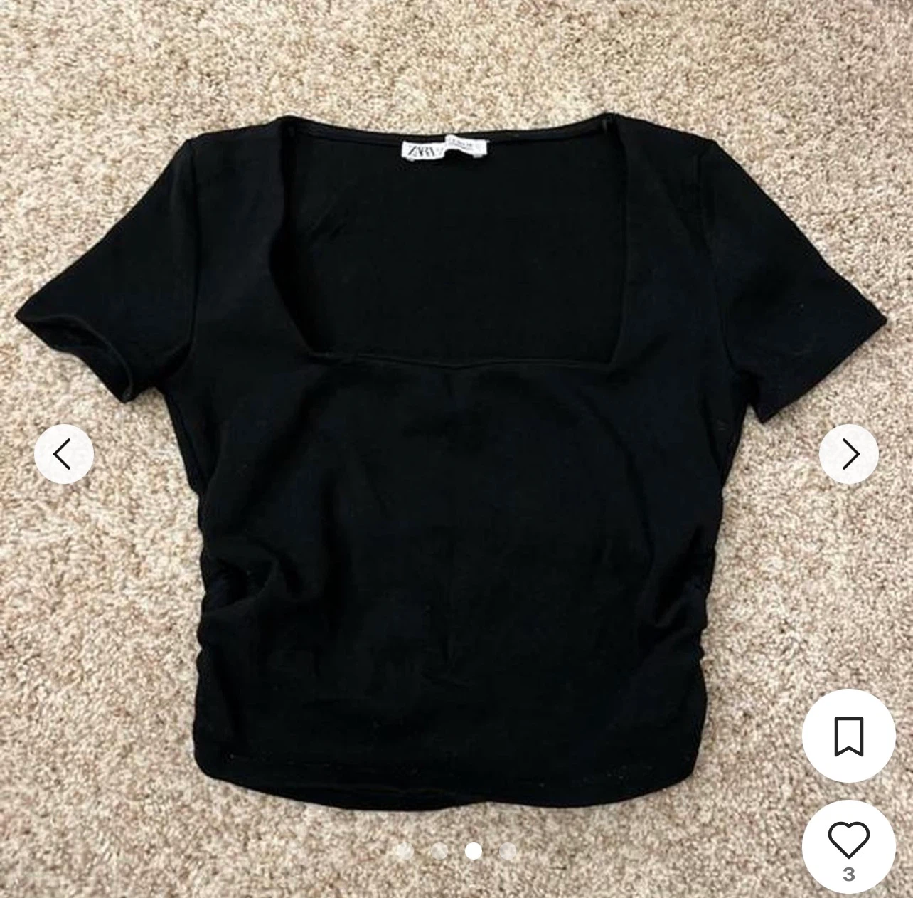 Black Square Neck Ruched Top