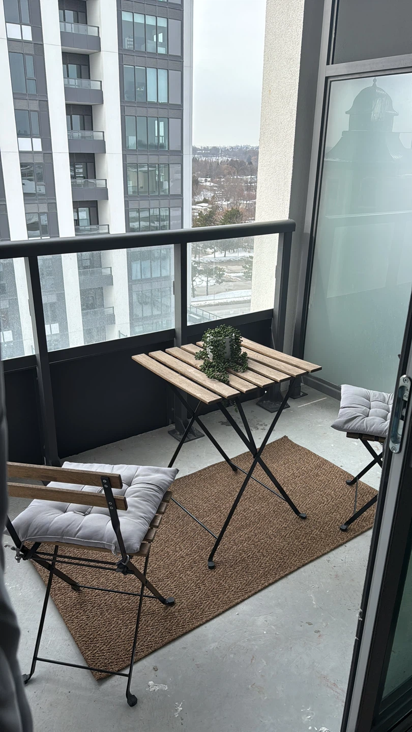 Folding Bistro Table, Chairs Set, and Rug