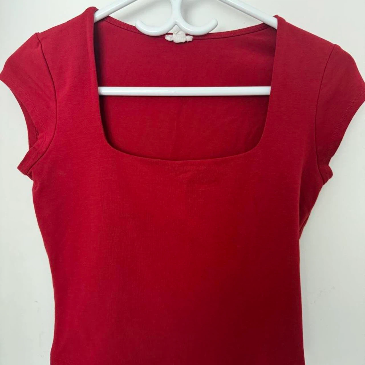 Red Square Neck T Sleeve Top