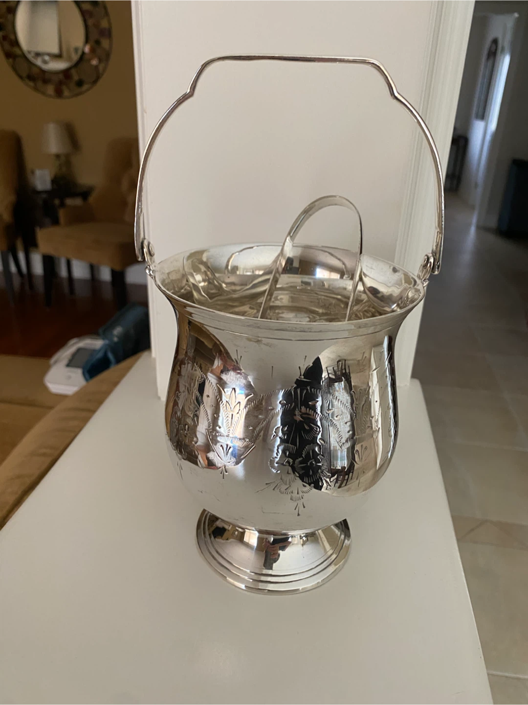 Vintage Silver Plated Ice Bucket &Tongs
