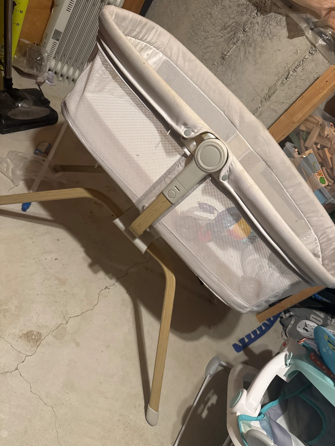 Grey Bassinet with Wooden Legs