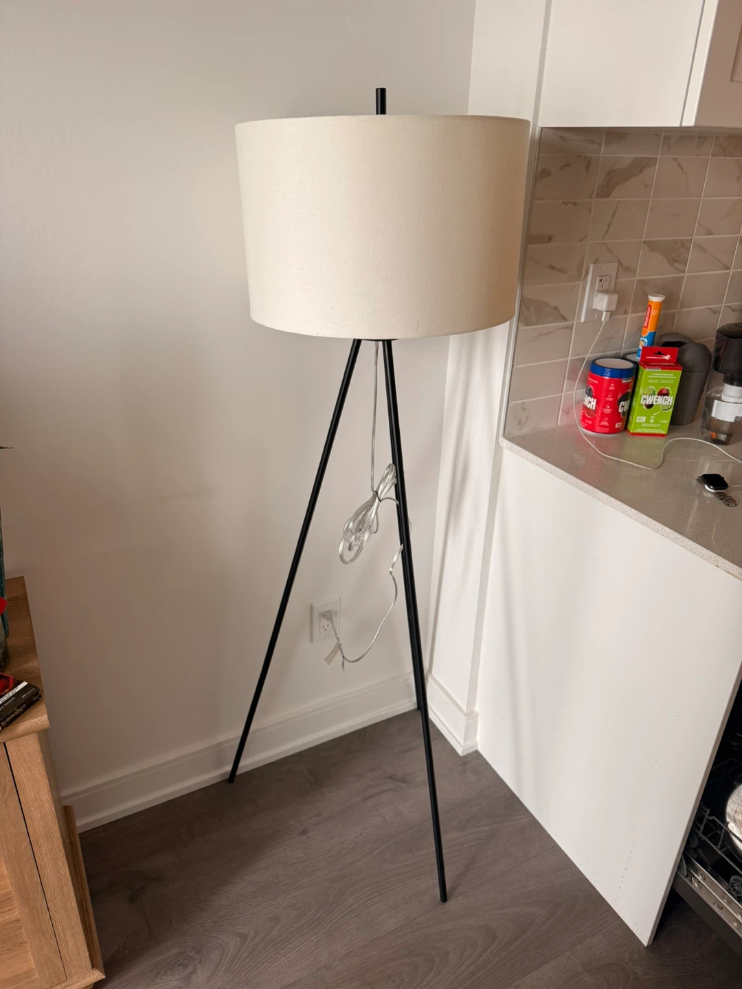 2 Tripod Floor Lamp with Cream Shade