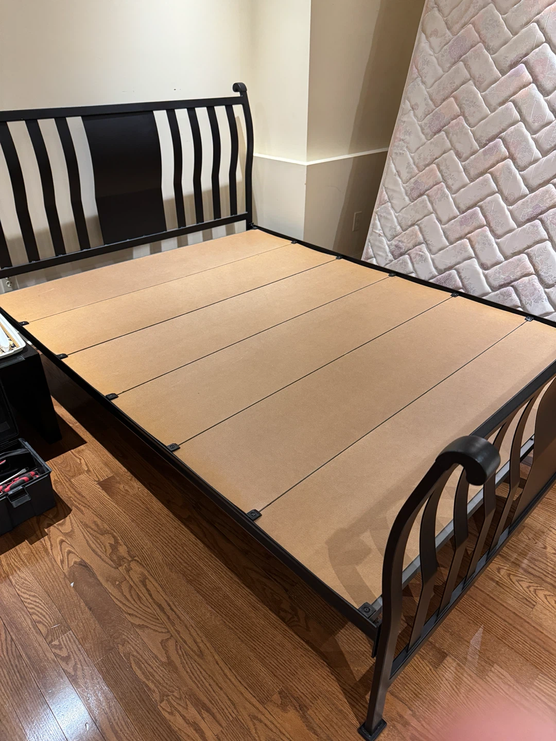 Black metal queen size bed frame