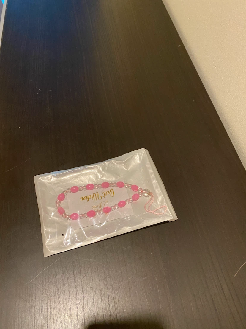 Pink Beaded Bracelet with "Best Wishes" Card