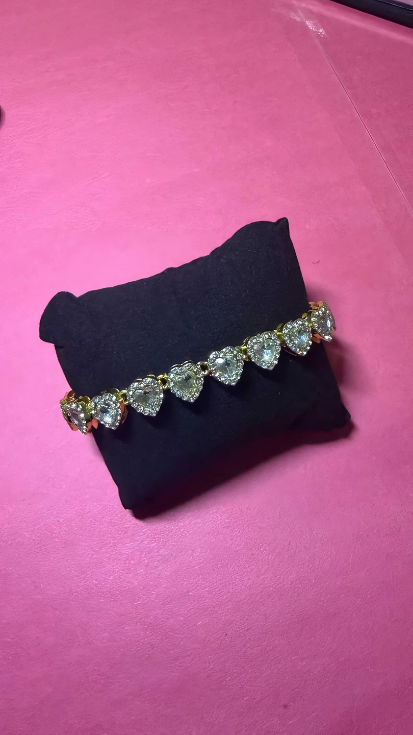Ensemble collier & bracelet tennis cœur doré - photo 5