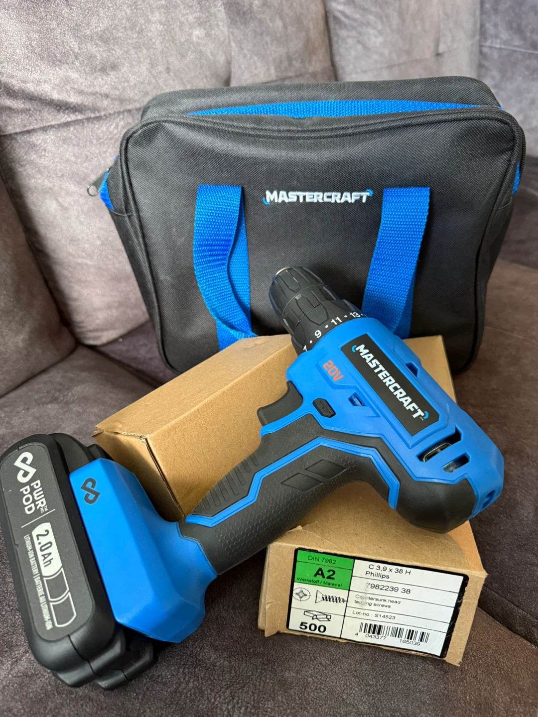 Mastercraft 20V Cordless Drill with 2.0Ah and Accessories