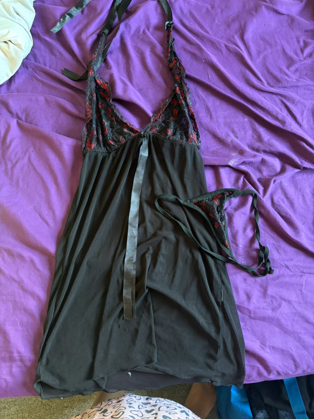 Black & Red Lace Halter Babydoll Lingerie Set