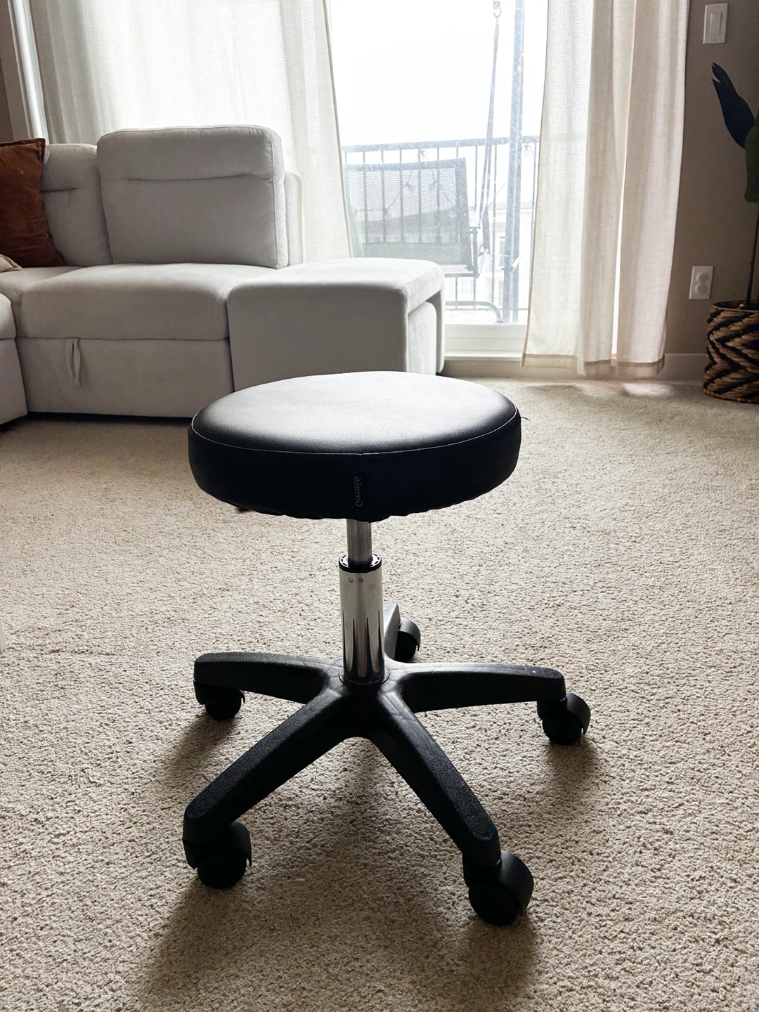 Black Adjustable Rolling Stool