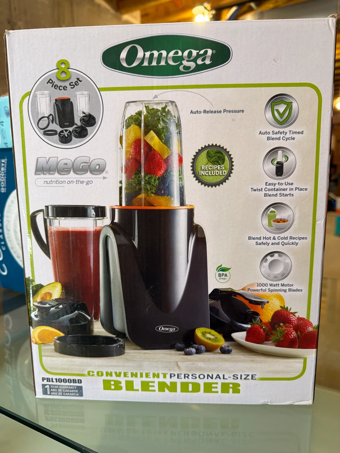 Omega MeGo Personal Blender PBL1000BD 8-Piece Set