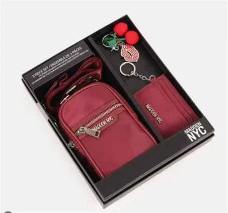 Madden NYC 3pc Women's Cellphone Cross Body Set, Burgundy