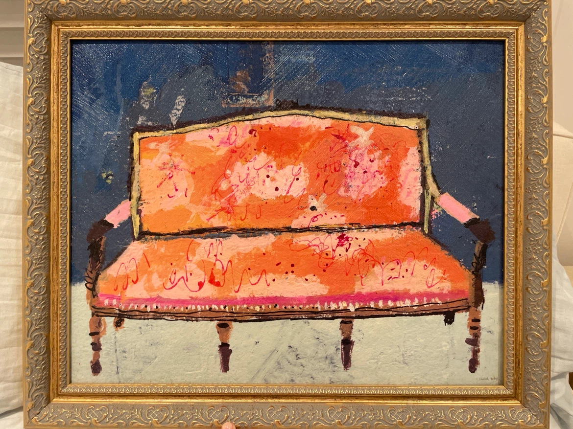 Framed Painting of Orange Sofa