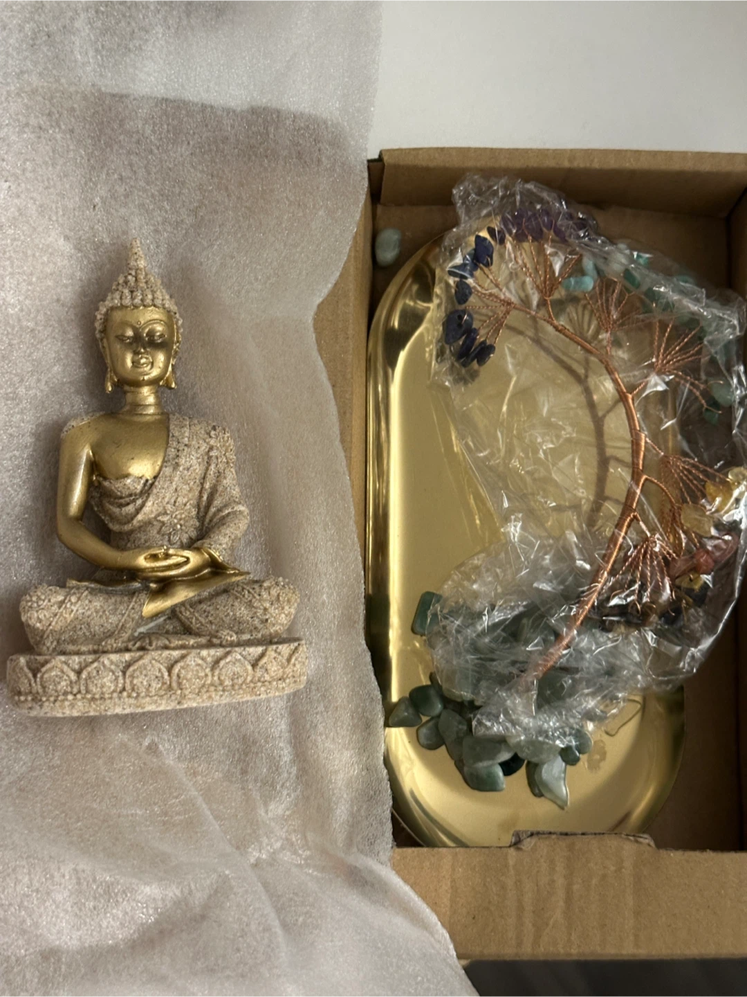 Buddha Statue and Crystal Tree Desk Decor Set
