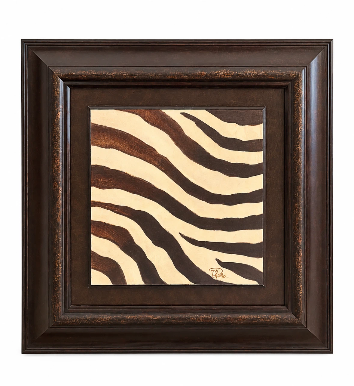 Framed Zebra Stripe Wall Art – Distressed Bronze Finish