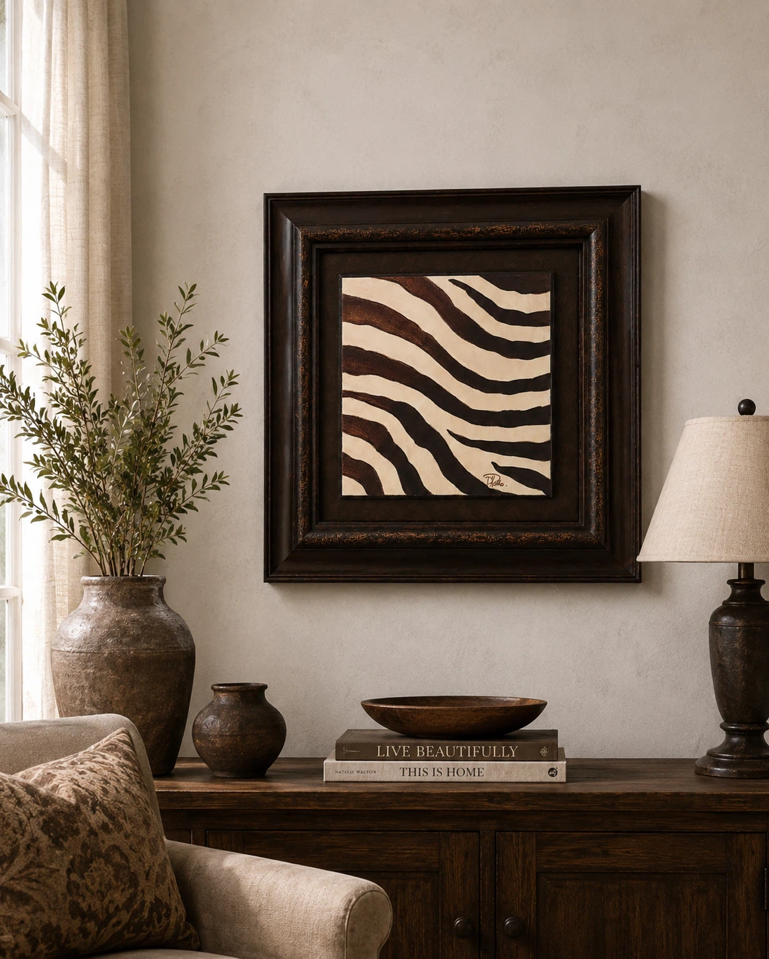 Framed Zebra Stripe Wall Art – Distressed Bronze Finish - photo 2