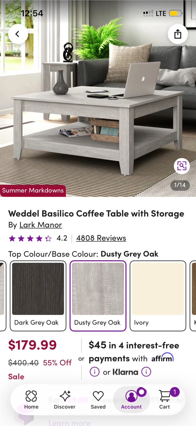 Wayfair Lark Manor Weddel Basilico Coffee Table - Dusty Grey Oak - photo 4