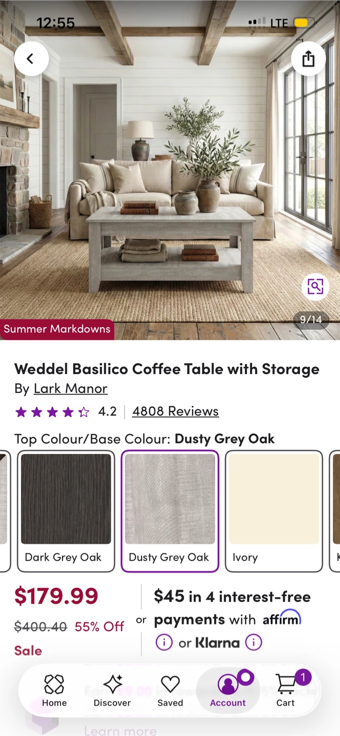 Wayfair Lark Manor Weddel Basilico Coffee Table - Dusty Grey Oak - photo 5
