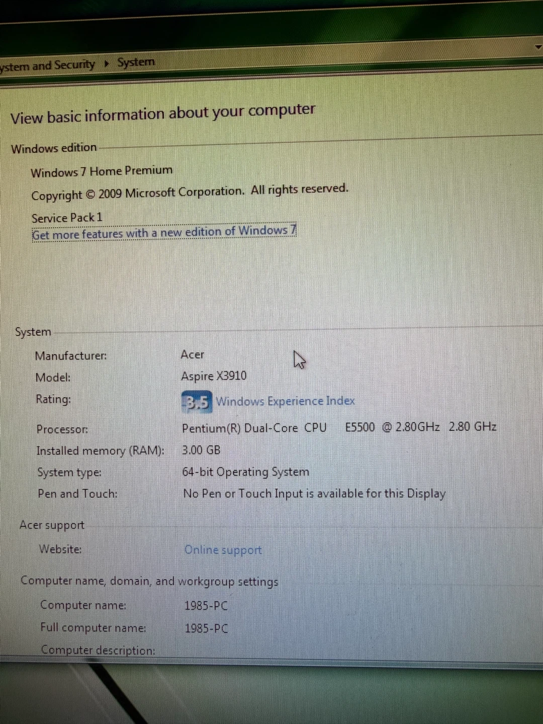 Acer Aspire X3910 Desktop Computer - photo 2