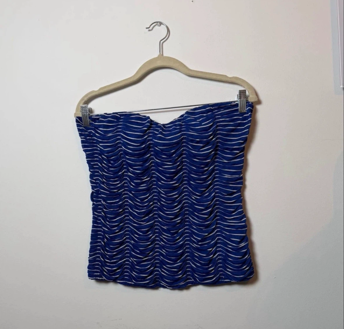 y2k Blue and White Striped Ruched Tube Top