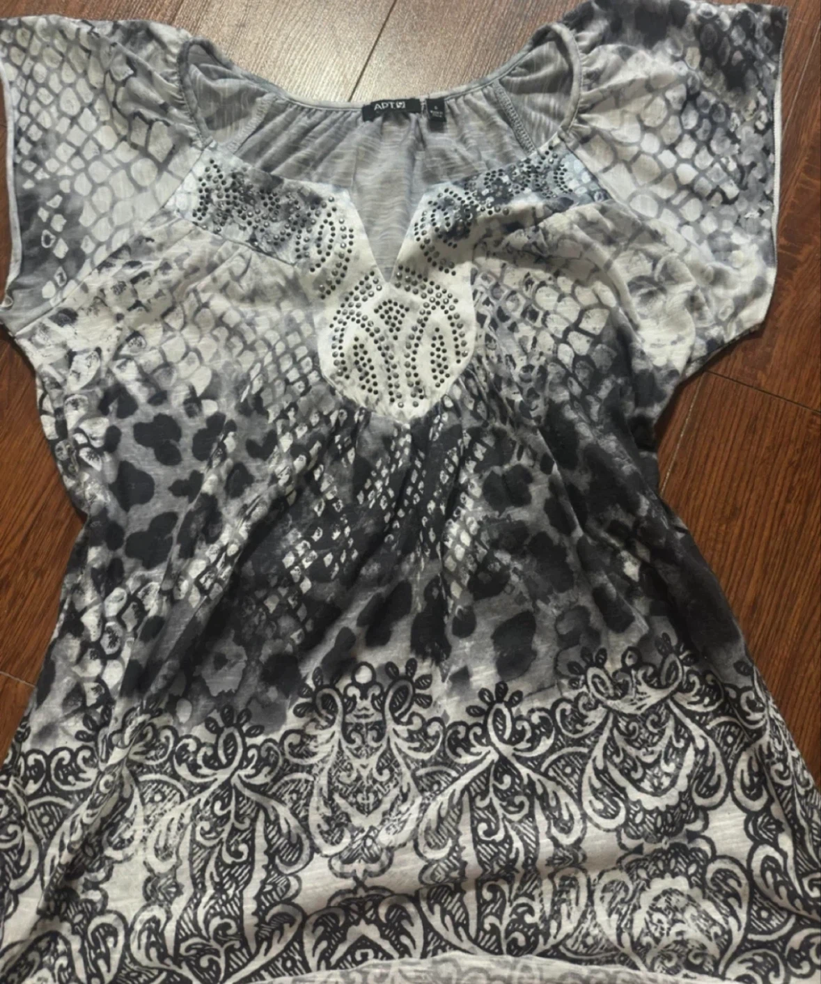 y2k Apt 9 Grey & Black Print Short Sleeve Top
