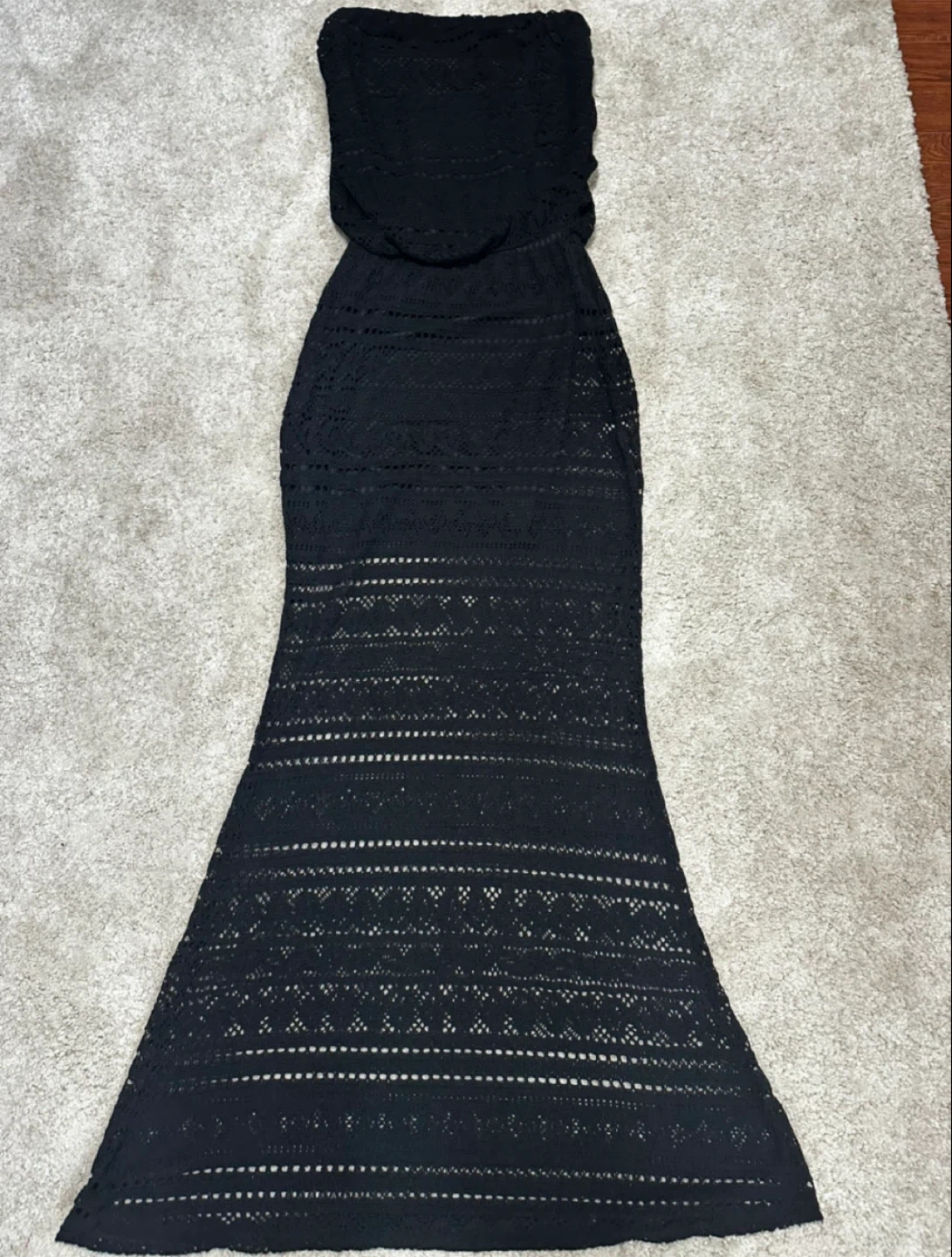 y2k S-twelve Black Crochet Strapless Maxi Dress
