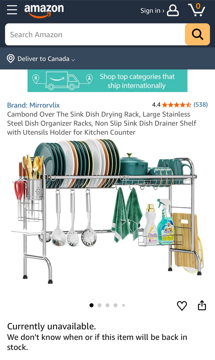 Over the sink dish drying rack