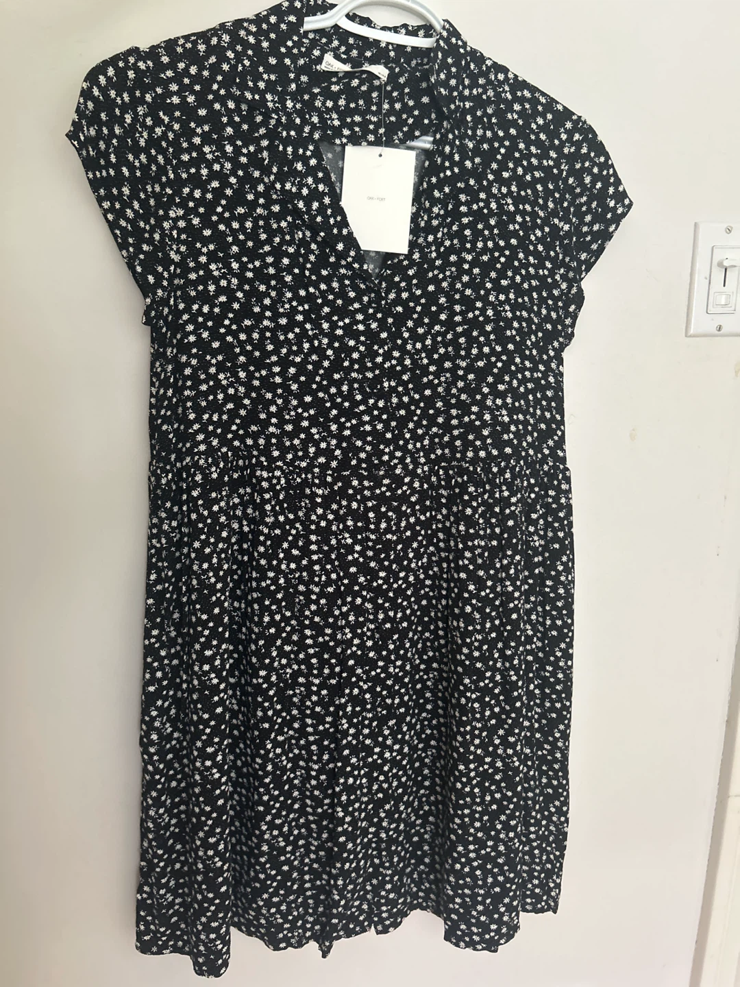 Oak + Fort Black Floral Mini Dress XS
