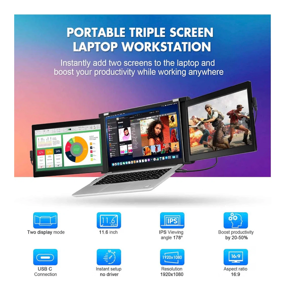 Portable Triple Screen Laptop Workstation - photo 2