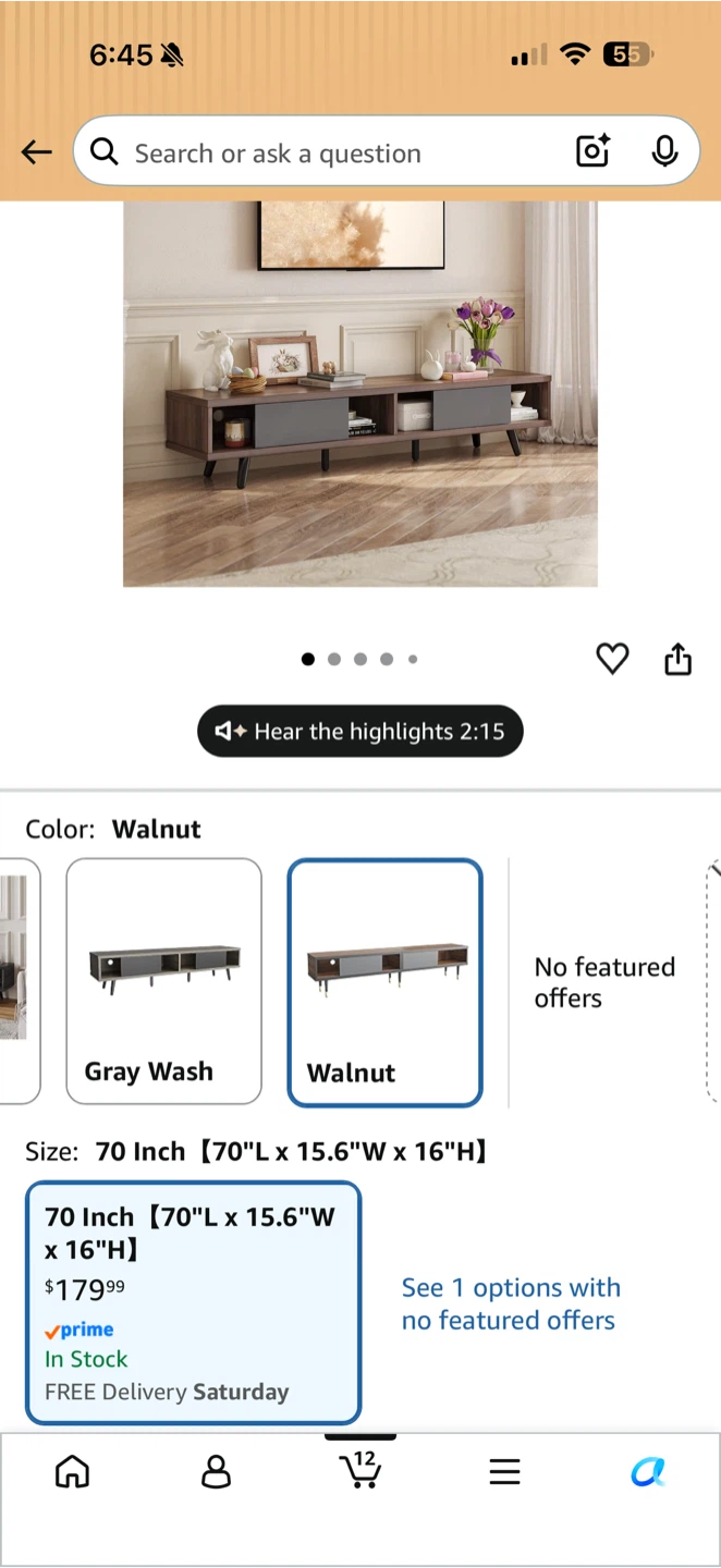 70 Inch Walnut TV Stand - photo 2