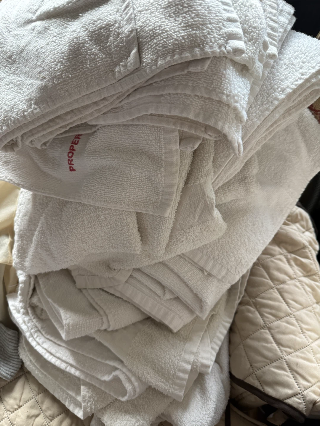 Washed gym towels with stains