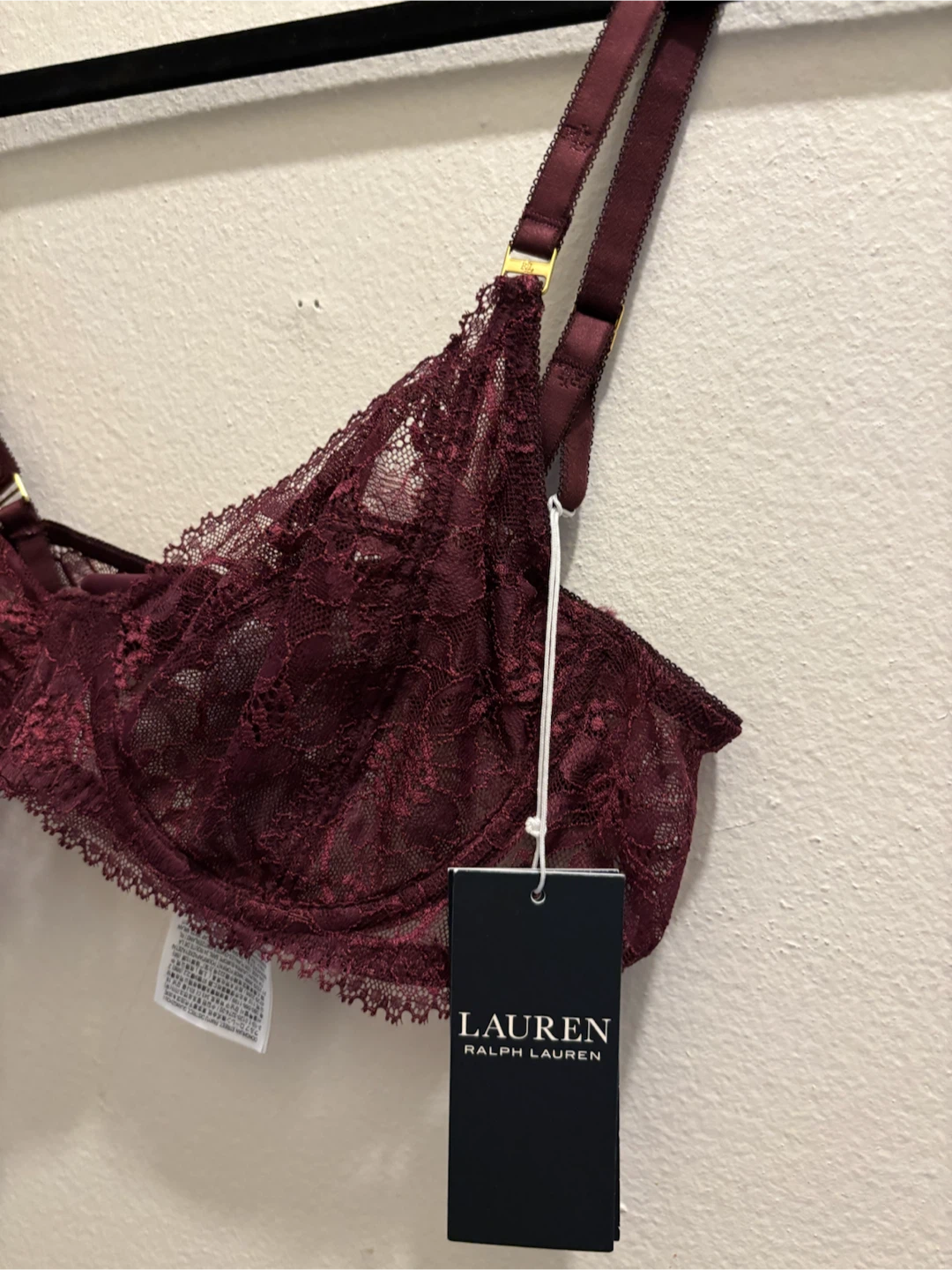 NEW-Lauren Ralph Lauren Lace Bra Burgundy 36A