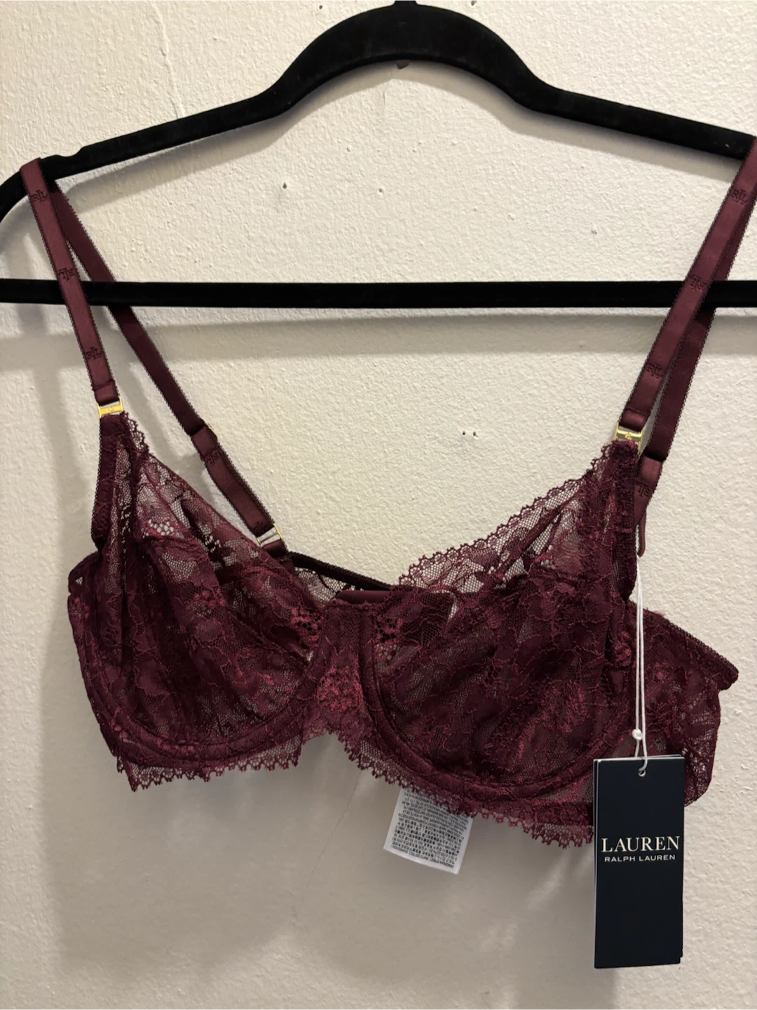 NEW-Lauren Ralph Lauren Lace Bra Burgundy 36A - photo 3