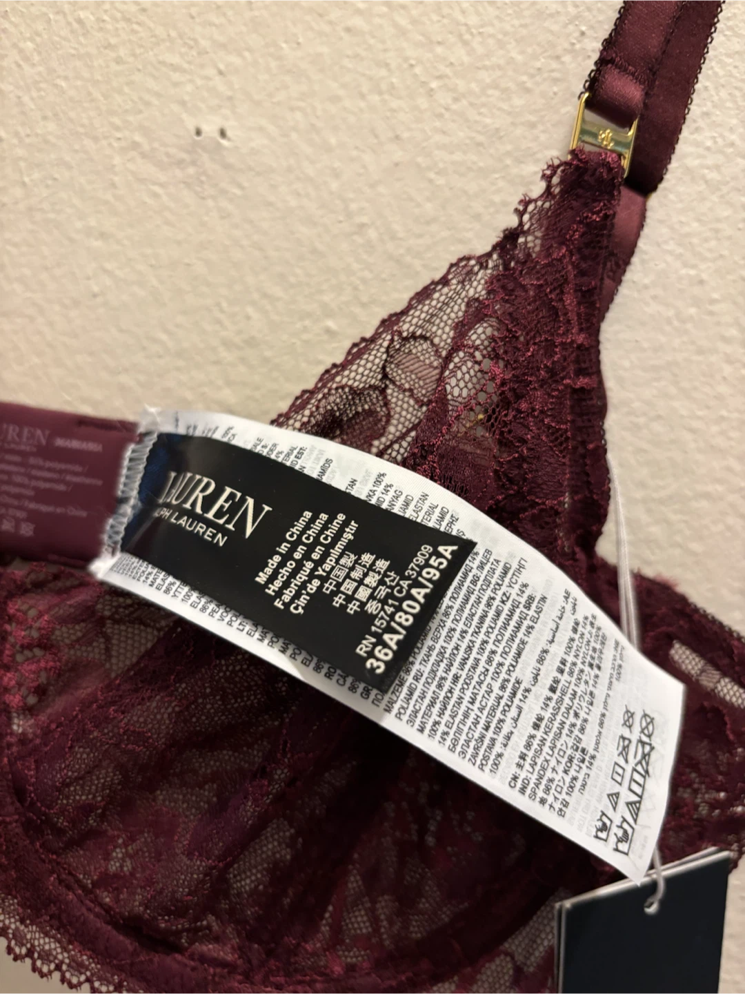 NEW-Lauren Ralph Lauren Lace Bra Burgundy 36A - photo 4