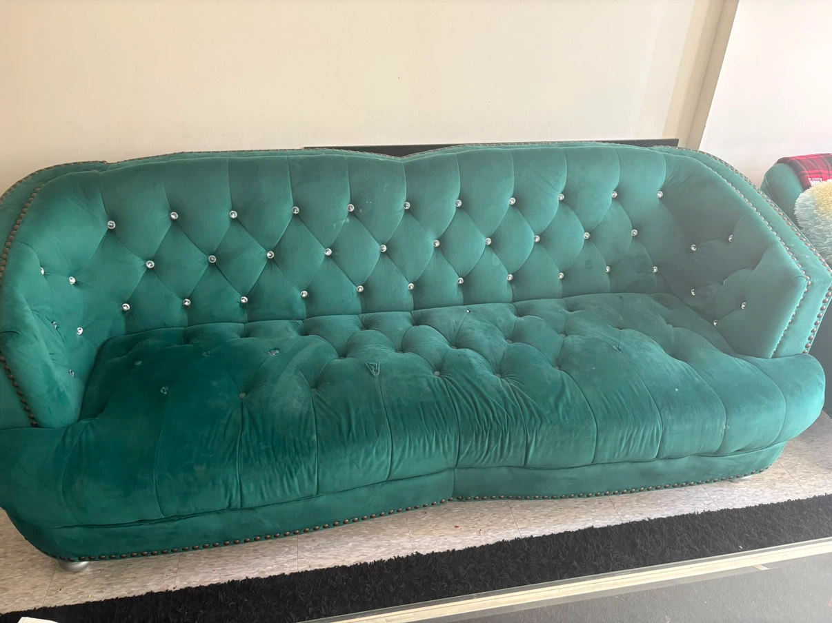Teal Velvet Tufted Sofa