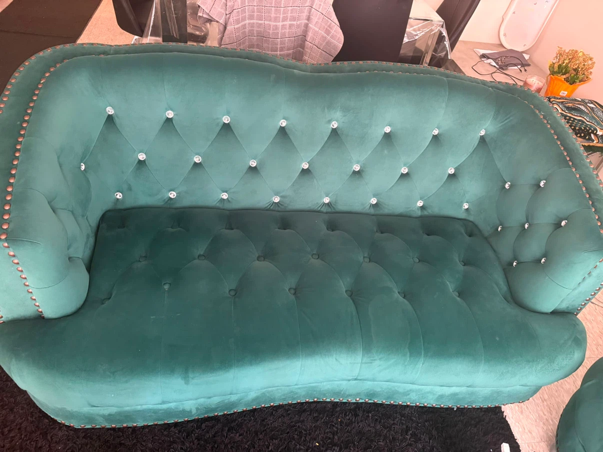 Teal Velvet Tufted Sofa - photo 2