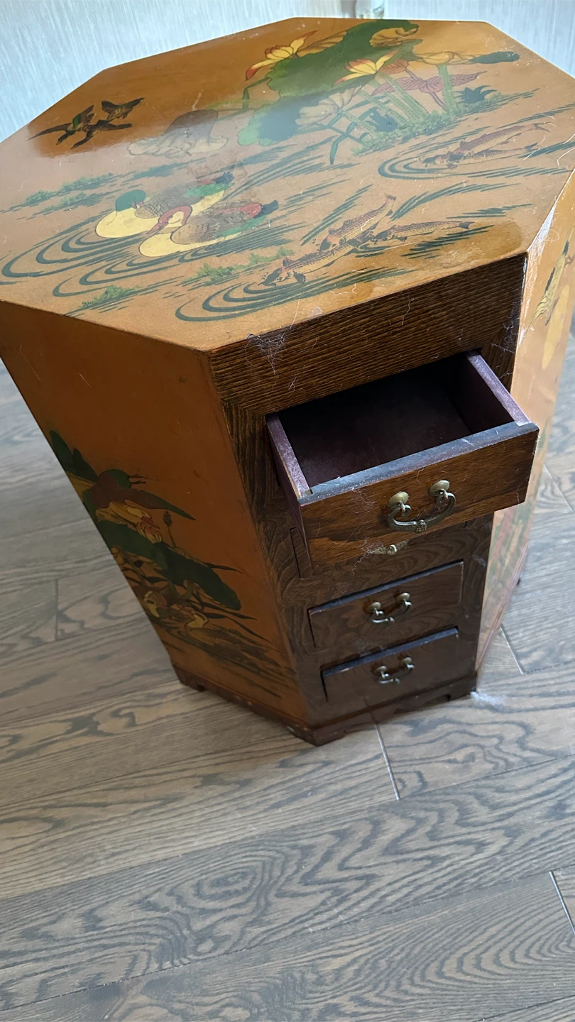 Vintage Hexagonal Side Table with Painted Scene - photo 2