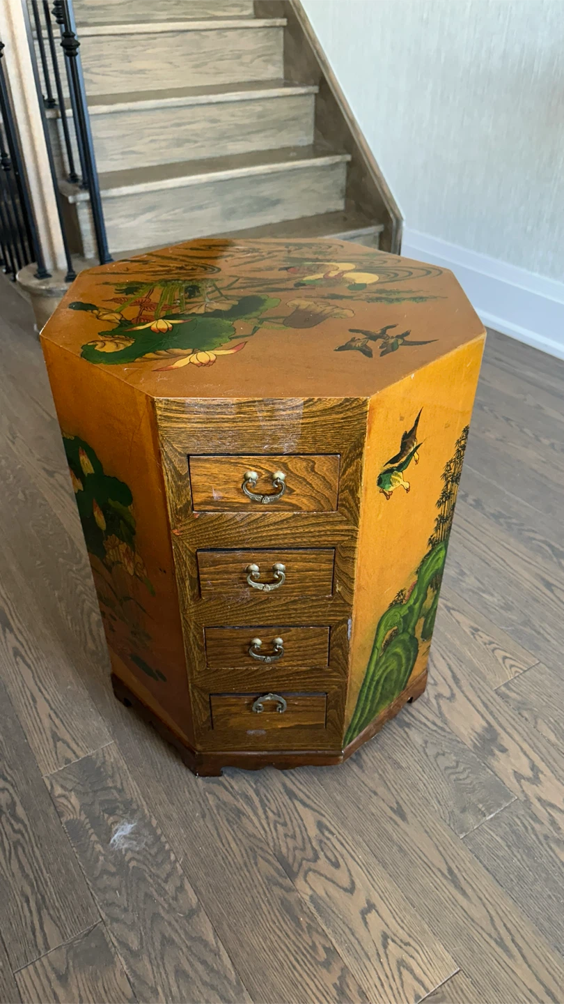 Vintage Hexagonal Side Table with Painted Scene - photo 5