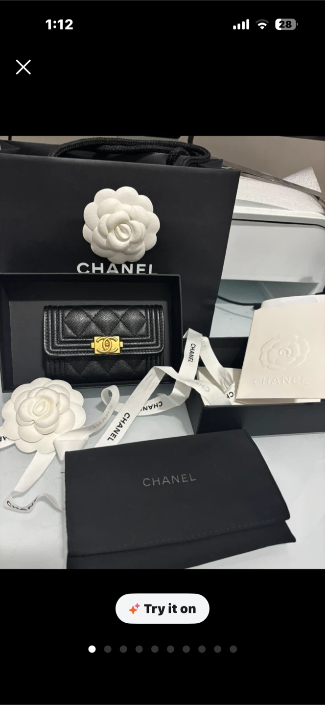 Authentic Chanel Boy Card Holder Black