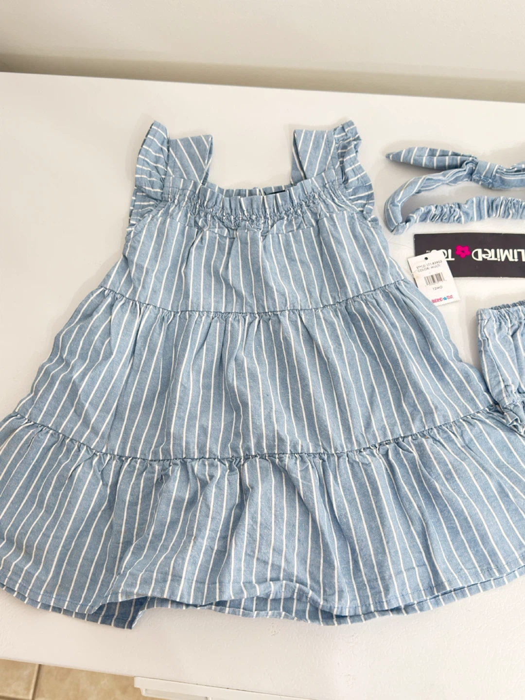 Limited Too Girls Blue Striped Dress, Bloomer & Headband Set - photo 3