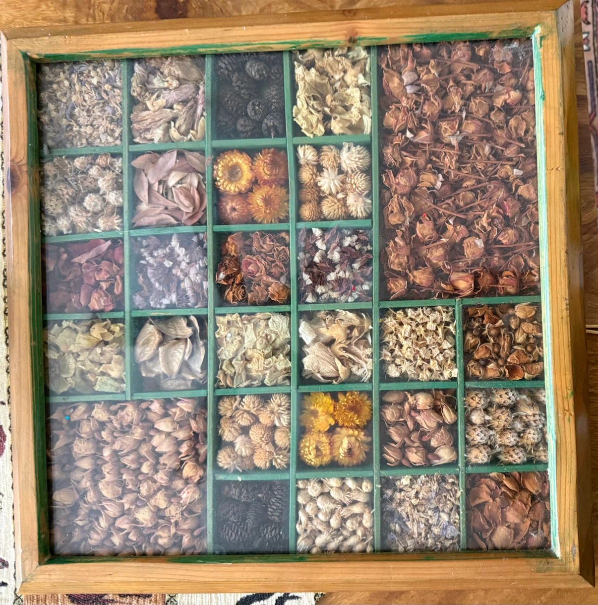 Tray with Dried Flower and Seed Display Art