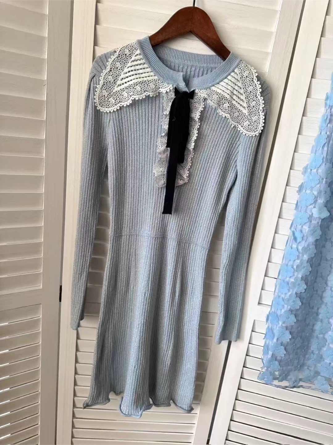 Self-Portrait blue lurex viscose-blend knit mini dress