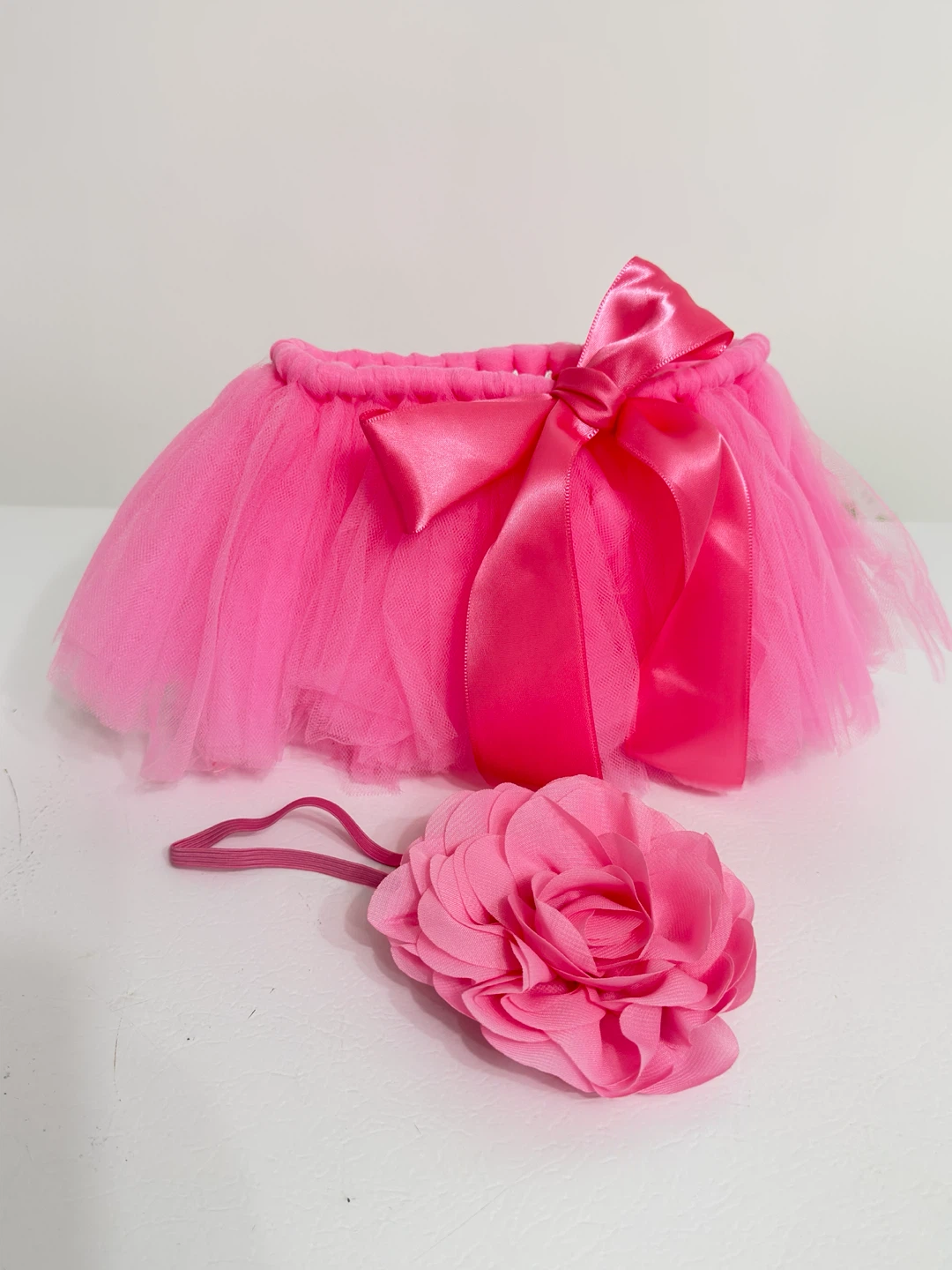 Hot Pink Tulle Tutu Skirt with Flower Headband Set