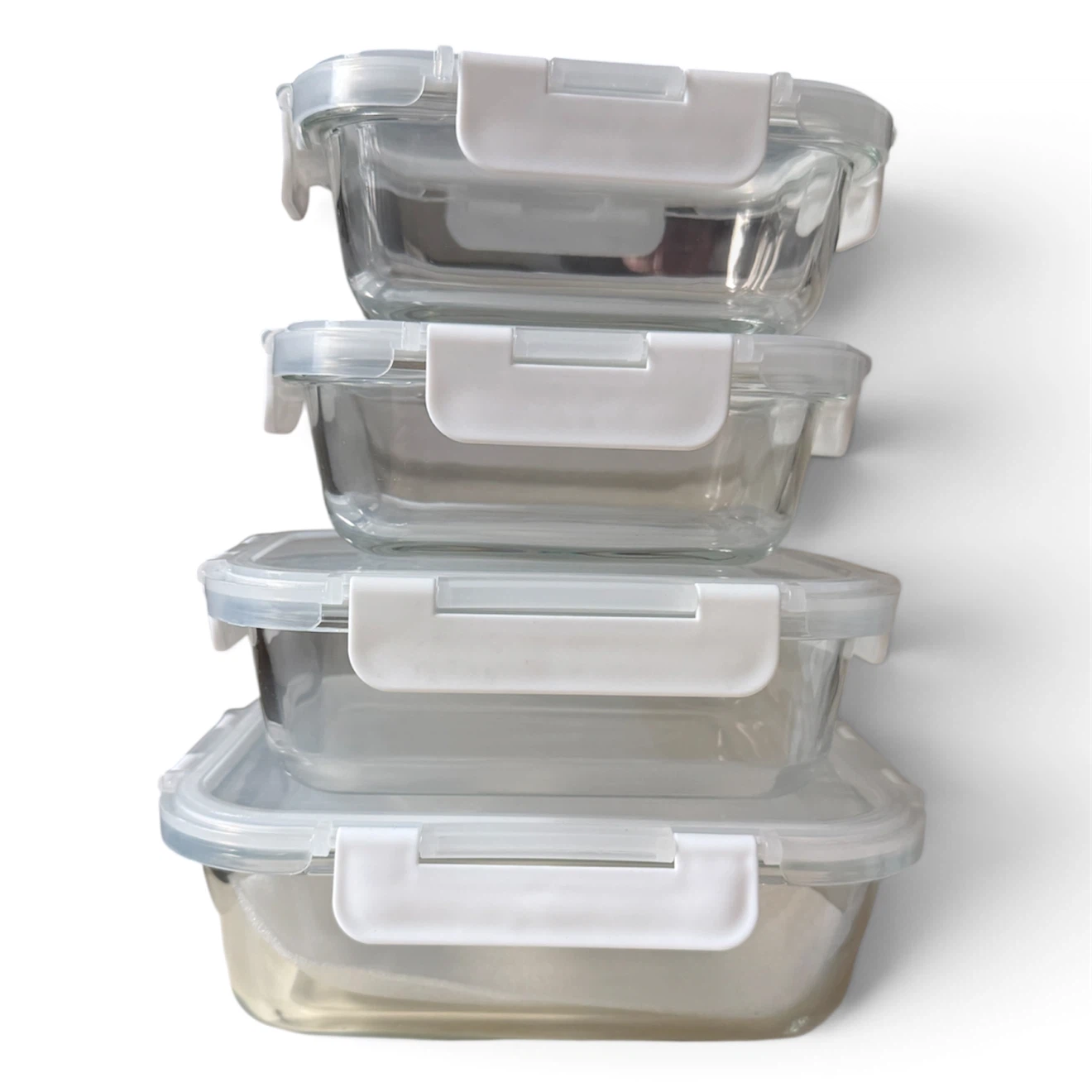 4x Leakproof Glass Food Storage Containers with Locking Lids