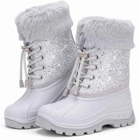 Euxterpa Waterproof Girls Warm Snow Boots Size 8.5 Silver