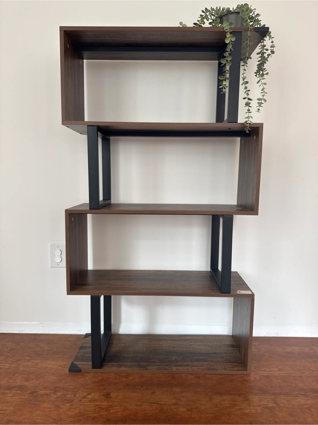 Modern Wood and Black Metal Bookshelf