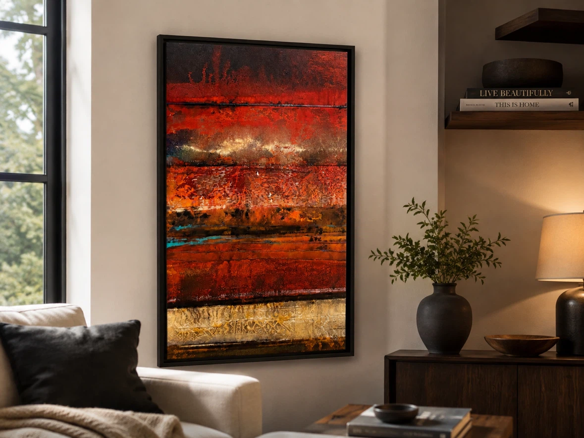 Large Framed Abstract Textured Wall Art – 26” × 50” - photo 2