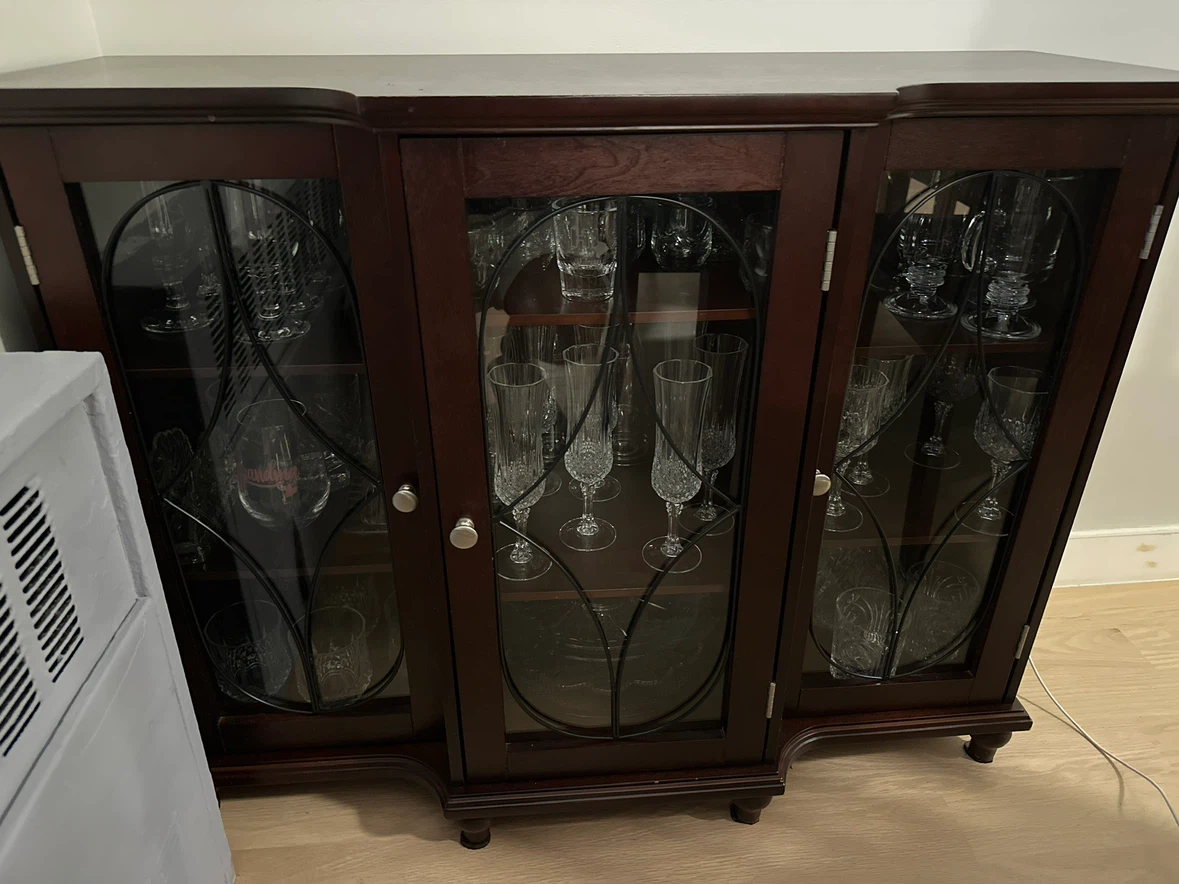 Dark Wood Console/Server with Glass Doors